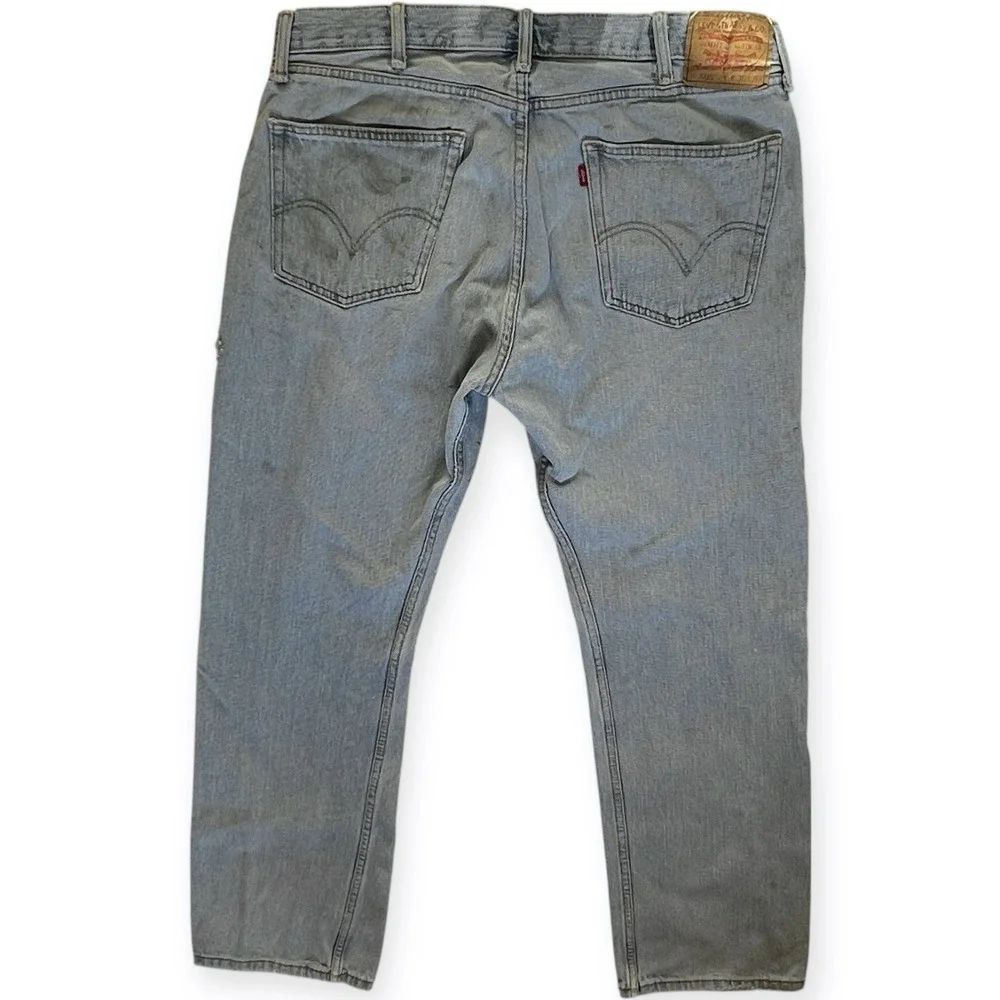 Levis 505 Jeans‎ Mens 38x32 Medium Wash Straight Fit Denim Work Grunge Thrashed